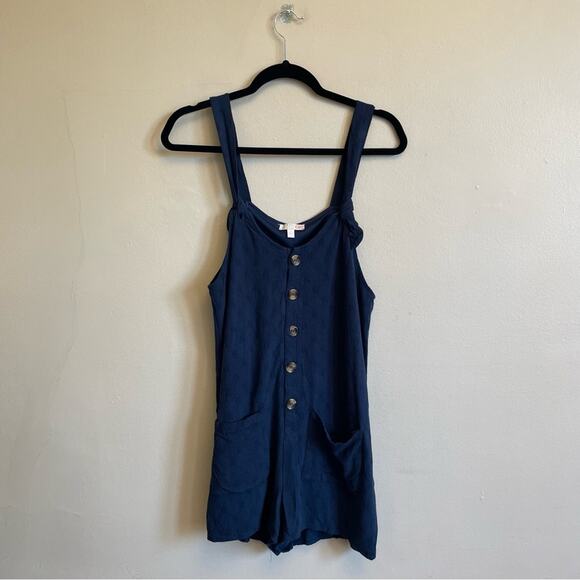 Gianni Bini S Navy Blue romper button down summer vacation bow tie square - Picture 1 of 7